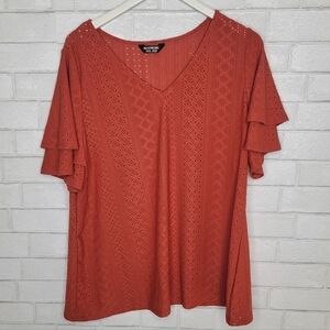 Bloomchic Rust Eyelet V Neck Blouse